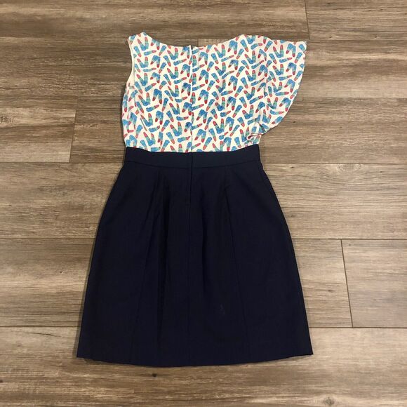 Lilly Pulitzer Dress 0 Blue Multicolor Lipstick Asymmetrical Short Sleeve Lined - Picture 2 of 11